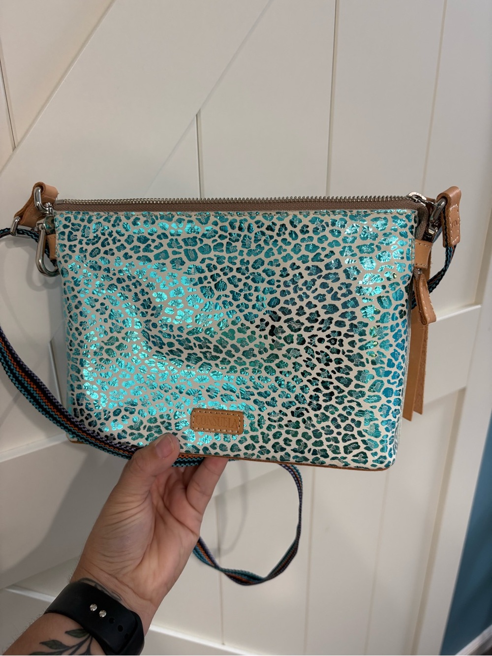 Pre Loved Consuela Iridescent Teal Leopard Crossbody Bag